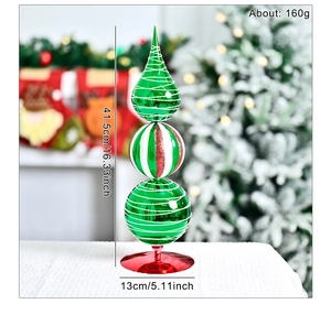 Detail view of 41.5cm stacked green Christmas ornament with hand-painted stripes