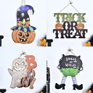 Lot de décorations de porte en bois Halloween avec citrouilles fantômes et pancartes