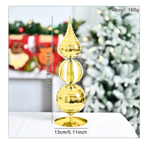 Detail of 41.5cm stacked glass Christmas tree ornament with gold and white glitter stripes
