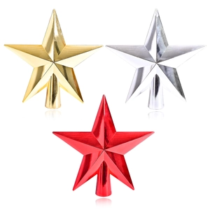 Three-piece set of red, gold, and silver star tree toppers for Christmas decoration