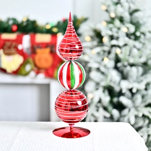 Christmas Tower Desktop Ornament 3-Tier Electroplated Finial Figurine Hand Painted Christmas Table Decoration For Home Party