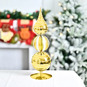 Elegant gold Christmas tower tabletop ornament with white glitter and metallic finish