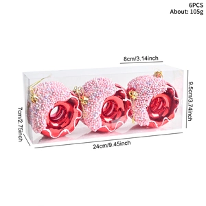Lot de 6 ornements de Noël en forme de donut rouge dans une boîte cadeau transparente
