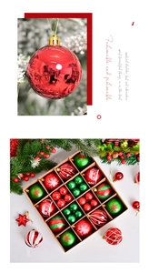 Detalles de bolas de Navidad rojas y verdes con copos de nieve y enganches dorados