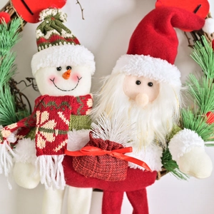Couronnes de Noël en peluche bonhomme de neige et Père Noël avec petit sac cadeau