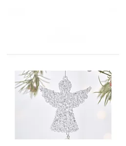 Detailed view of white beaded angel ornament with glitter finish for Christmas tree decor