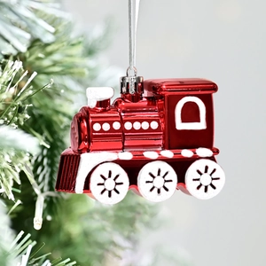 Décoration de train de Noël rouge électroplaqué avec détails de neige sur le sapin