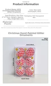 Spécifications de taille pour boules de Noël scintillantes de 6cm avec dimensions d'emballage