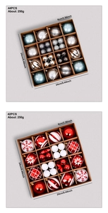 Especificaciones detalladas de tamaño para juegos de 44 piezas de bolas de Navidad pintadas