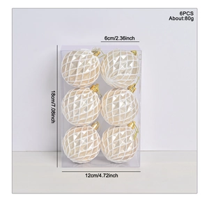 Détails de boules de Noël crème 6cm avec texture diamant et crochets dorés