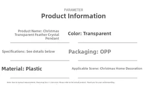 Detailed size parameter chart for clear Christmas feather crystal pendant ornaments