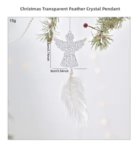 Detailed view of angel crystal pendant with white feather and pearl 15g weight