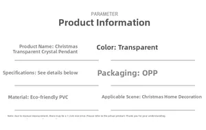 Spécifications détaillées des ornements de Noël en PVC transparent et détails d'emballage
