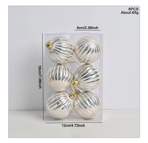 Set van 6 geschilderde pompoen kerstballen 6cm, 18x12x6cm, in een transparante verpakking