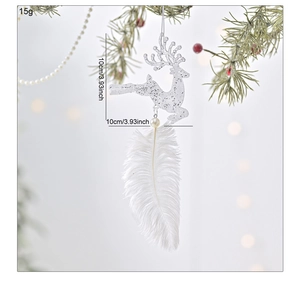 Sparkly white reindeer ornament with long feathers and pearl detail for Christmas tree