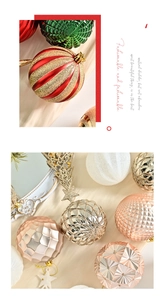 Detail of Christmas ornament set featuring glitter, matte, and faceted electroplated textures