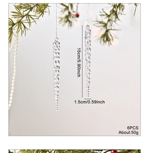 Détail de suspensions glaçons transparents de 15 cm avec texture pour sapin de Noël