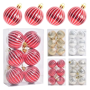 Beschilderde Pompoenstrepen Kerstballen Plastic Boom Ophangdecoraties Vakantie Huisfeest Glitter Getextureerde Kerstballen Goud Rood Zilver Champagne