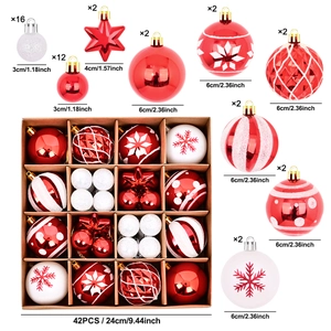 Set de 42 bolas de Navidad rojas y blancas con estrellas para decorar el árbol