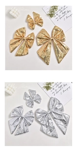 Sparkling gold and silver sequin bow decorations in three sizes for Christmas trees