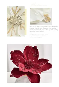Macro detail of red velvet magnolia flower with sparkling glitter and beaded stamen