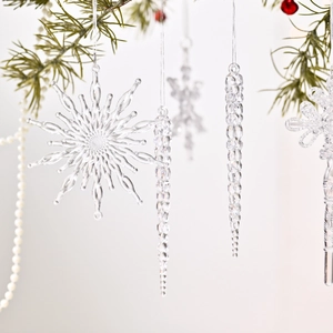 Décorations de Noël Transparentes Pendentif en Acrylique Glaçon Flocon de Neige Clé pour Sapin de Noël Fête Maison