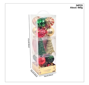 Detailed set of 34 colorful electroplated Christmas ornaments in a transparent gift box