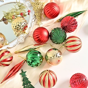 Christmas ball ornament set with painted glitter designs for festive holiday tree decoration