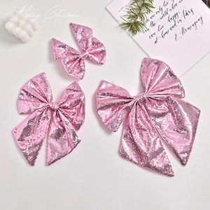 Pink sequin Christmas tree bow ornaments set of three for festive party decoration