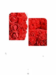 Détail des roses rouges en mousse PE sur une couronne de Saint-Valentin