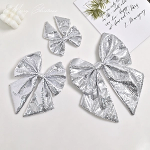 Three-piece silver sequin Christmas tree bow set for festive party decoration