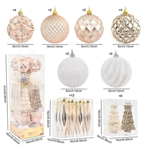34-piece champagne gold and pink Christmas ornament set with diverse tree decorations