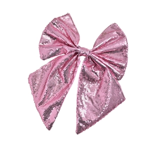 Pink sequin Christmas tree bow ornament with metallic shimmer for festive party decor