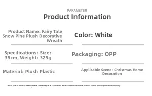 Specifications of 35cm white plush cedar Christmas wreath with 325g weight details