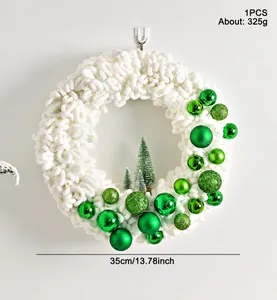 35cm plush Christmas wreath with green ornaments and frosted cedar tree details
