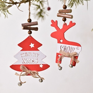 Christmas Wooden Hanging Ornament Hollow Reindeer Tree Bell Snowflake Merry Xmas Wood Sign Festive Rustic Home Decor