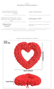 Dimensions détaillées de la couronne cœur en mousse rouge de 32 cm pour la Saint-Valentin