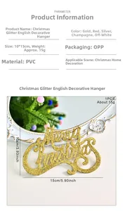Détail d'une décoration de Noël scintillante Merry Christmas en PVC doré brillant