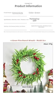 50cm Künstlicher Weihnachtskranz mit roten Beeren und Tannenzapfen für Türen