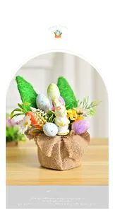 Easter rabbit and egg bonsai ornament with carrots in a rustic burlap wrapped base