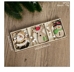 9er-Set Weihnachtsanhänger aus Holz mit Nikolaus und Rentier in einer 24x9cm Holzbox