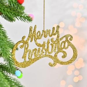 Pendentif Lettrage Merry Christmas Décoration Suspendue en Plastique Pailleté pour Sapin de Noël Maison Fête
