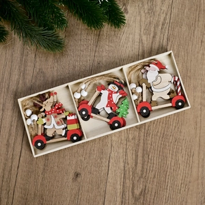Weihnachten Holz Anhänger Weihnachtsmann Schneemann Rentier Auf Roller Auto Anhänger Mit Holzbox Für Zuhause Baum Dekoration
