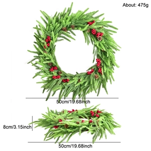 Künstlicher Weihnachtskranz 50cm mit Tannennadeln, roten Beeren und echten Zapfen