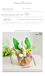 Easter egg floral arrangement with bunny ears and white daisies in burlap base