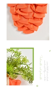 Vue détaillée de la carotte en tissu maillé orange avec des feuilles artificielles