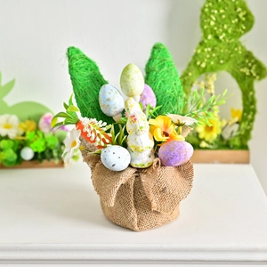 Easter Egg Bunny Carrot Desktop Decoration Burlap Base Colorful Foam Egg Tabletop Centerpiece Seasonal Spring Home Decor