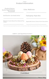 Décoration de nid d'oiseau de Pâques avec des œufs en mousse et pommes de pin
