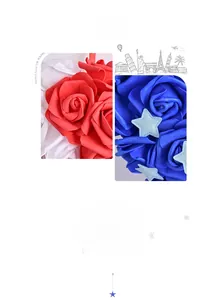 Detailed view of patriotic red white and blue artificial roses with star accents