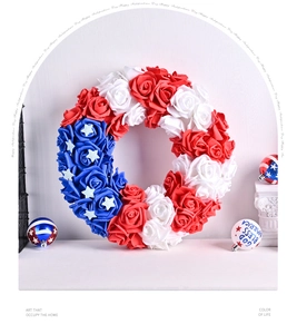 Detailed patriotic wreath with red, white, and blue flowers for US Independence Day decor